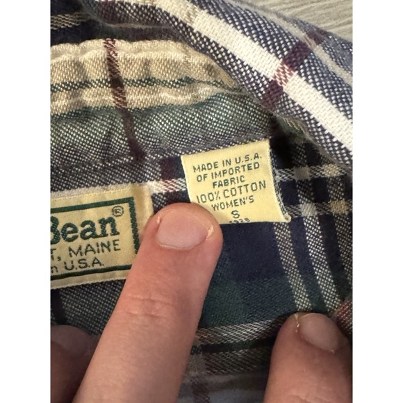 LL Bean Vintage Women's Flannel Shirt Small Green Plaid Button-Up 90s Y2K - Picture 4 of 7